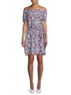 Michael Michael Kors Printed Off-the-shoulder Cotton Shift Dress