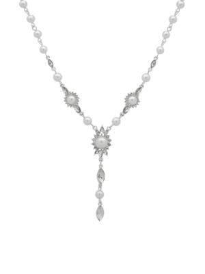 Ak Anne Klein Silvertone And Faux Pearl Y-necklace