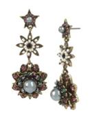 Miriam Haskell Mixed Flower Double Drop Earrings