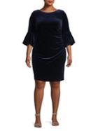 Eliza J Plus Bell-sleeve Velvet Sheath Dress