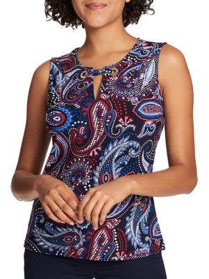 Tommy Hilfiger Sleeveless Dotted Paisley Grommet Top
