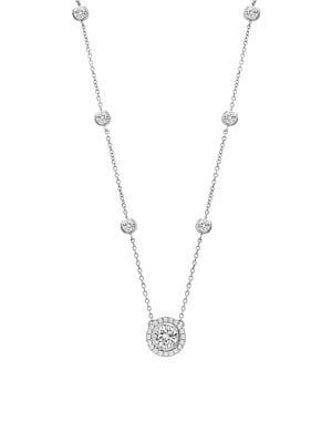 Lord & Taylor 925 Sterling Silver & White Crystal Halo Pendant Necklace