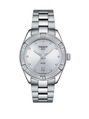 Tissot T-classic Pr 100 Sport Chic Stainless Steel And Diamond Bracelet Watch