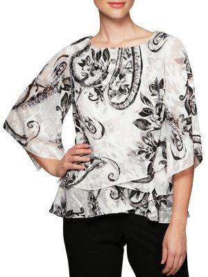 Alex Evenings Plus Printed Three-quarter Sleeve Blouse