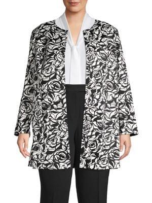 Nipon Boutique Plus Jewel Neck Floral Open Front Jacket