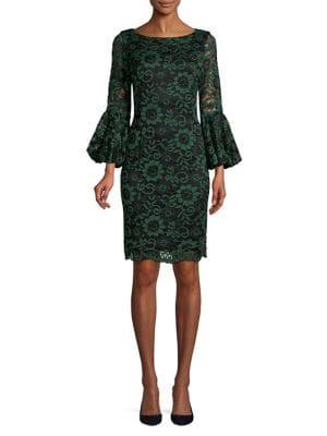 Eliza J Illusion Floral Lace Bell-sleeve Dress