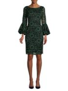 Eliza J Illusion Floral Lace Bell-sleeve Dress