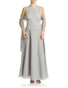 J Kara Petite Beaded A-lined Gown And Scarf Set