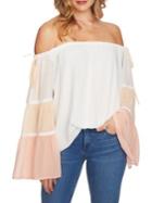 1.state Off-the-shoulder Colorblock Bell-sleeve Top