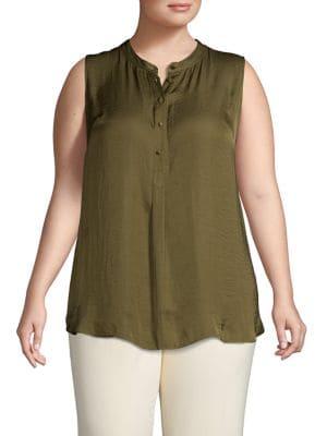 Vince Camuto Plus Half Button Rumple Tunic