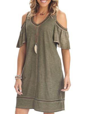 Democracy Heathered Ladder-trim Cold-shoulder Dress