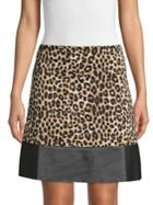Michael Michael Kors Cheetah Print & Faux Leather A-line Skirt