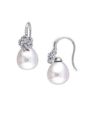 Sonatina 10-10.5mm South Sea Cultured Pearl, Diamond And 14k White Gold Floral Drop Earrings