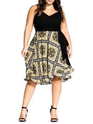 City Chic Plus Scarf Printed Wrap Dress