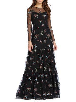 Ml Monique Lhuillier Embroidered Mesh Gown