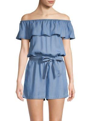 Vero Moda Mia Off-the-shoulder Chambray Playsuit