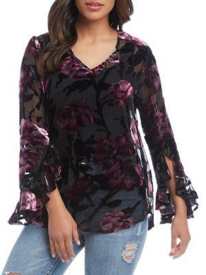 Karen Kane Floral Burnout Ruffle-sleeve Top