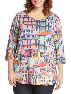 Karen Kane Plus Rainbow Rooftops Shirttail Tee