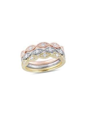 Sonatina Set Of Three 14k Tri-tone & Diamond Stackable Rings