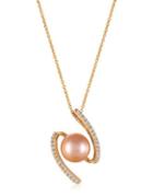 Le Vian 9-10mm Pink Freshwater Pearl, White Diamond And 14k Rose Gold Pendant Necklace, 0.19 Tcw