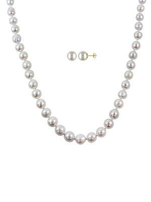Sonatina 9-11mm South Sea Cultured Pearl And 14k Yellow Gold Necklace And Stud Earrings Set