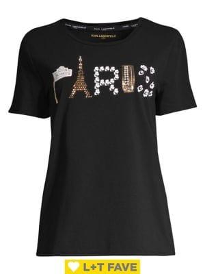 Karl Lagerfeld Paris Paris Embellished Stretch Tee