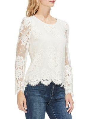 Vince Camuto Sapphire Sheer Puff Shoulder Lace Top
