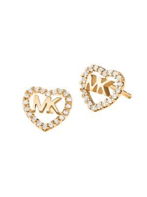 Michael Kors 14k Goldplated Sterling Silver & Crystal Logo Heart Stud Earrings