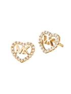 Michael Kors 14k Goldplated Sterling Silver & Crystal Logo Heart Stud Earrings
