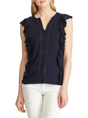Lauren Ralph Lauren Flutter-trim Eyelet Top