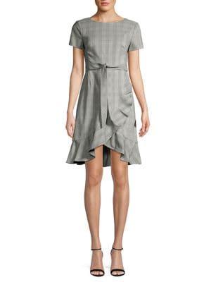 Calvin Klein Petite Plaid Ruffle Wrap Dress