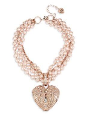 Betsey Johnson Angel Wings Heart Pendant Torsade Statement Necklace
