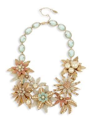 Miriam Haskell Floral Goldtone And Faux Pearl Beaded Drama Statement Necklace