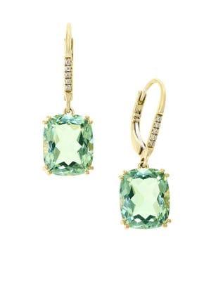 Effy 14k Yellow Gold, Green Amethyst & Diamond Drop Earrings