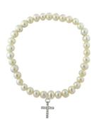 Lord & Taylor 6mm Freshwater Pearl And Sterling Silver Cross Charm Stretch Bracelet
