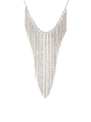 Carolee Grace White Faux Pearl & Crystal Drama Fringe Bib Necklace