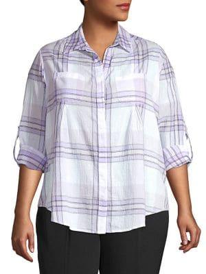 Lord & Taylor Plus Nancy Plaid Roll-tab Shirt