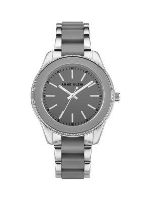 Anne Klein Silvertone & Gray Resin Bracelet Watch