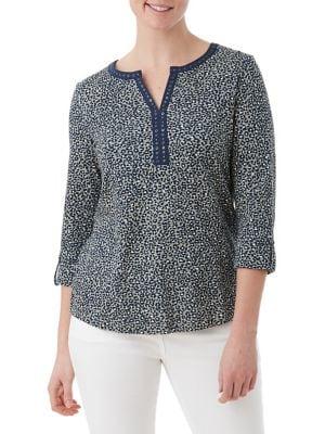 Olsen Casual Coast Animal-print Grommet Placket Top