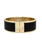 Kenneth Cole New York Leather Items Goldtone Mother-of-pearl And Faux Leather Hinged Bracelet