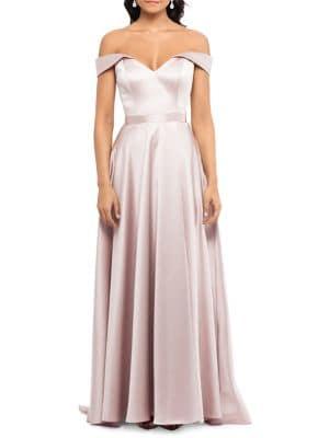 Xscape Off-shoulder Satin Maxi Gown