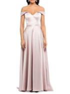 Xscape Off-shoulder Satin Maxi Gown