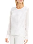 Vince Camuto Roundneck Sheer-sleeve Ribbon-striped Blouse