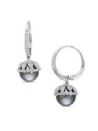 Sonatina Freshwater Cultured Pearl, Diamond And 14k White Gold Vintage Earrings