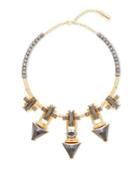 Steve Madden Rectangle & Triangle Faceted Hematite Stone Station Necklace