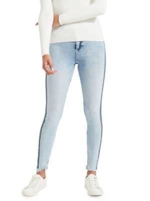 Miss Selfridge Liz Skinny Bleach Side Striped Frayed Hem Jeans