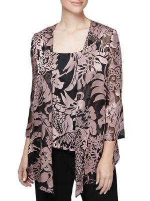Alex Evenings Twinset Printed Tank & Open-front Jacket