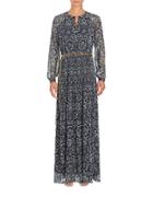 Michael Michael Kors Long Sleeve Chain Accented Pleated Maxi Dres