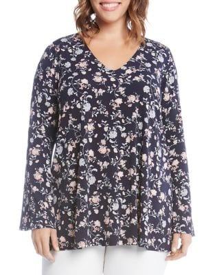 Karen Kane Plus Floral-print Flare-sleeve Top