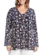 Karen Kane Plus Floral-print Flare-sleeve Top